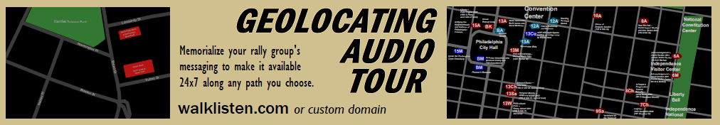 geolocating audio tour banner with two venue thumbnail maps